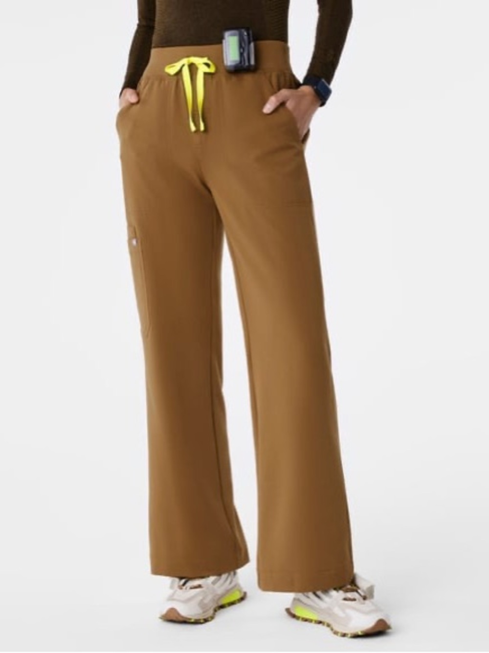 FIGS Isabel Wide Leg High Rise Pants in Earth Brown Medium PETITE NEW